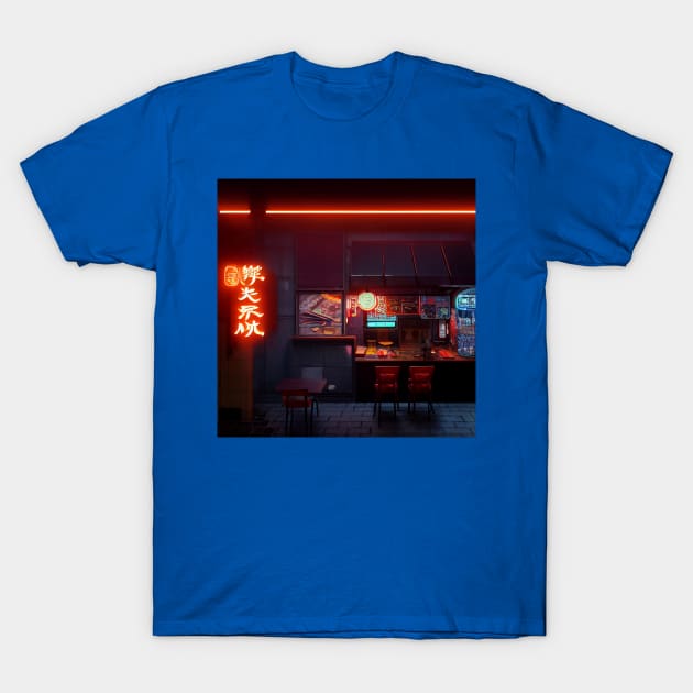 Cyberpunk Tokyo Ramen Shop T-Shirt by Grassroots Green